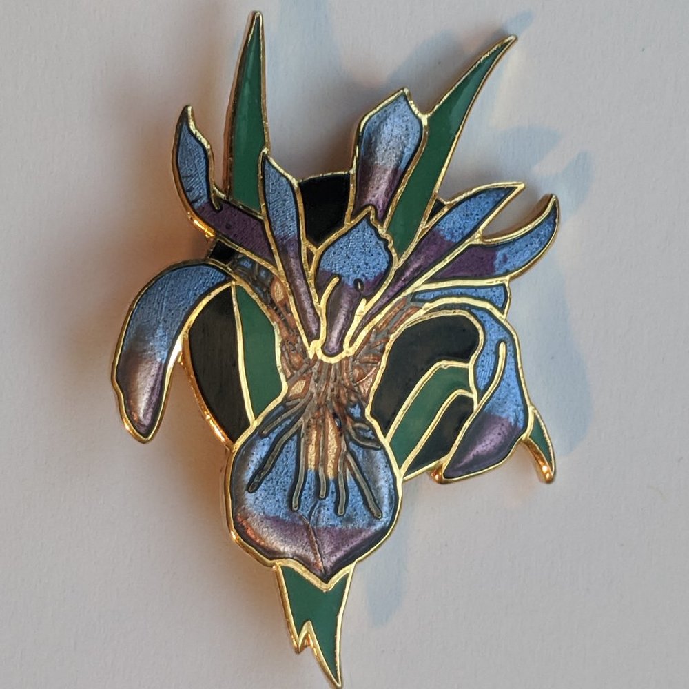 William SPEAR iris cloisonne brooch pin